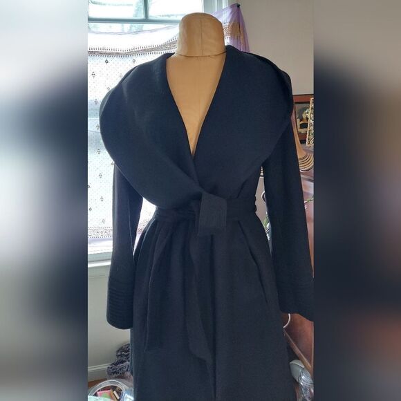 ALFANI Wool Blend Wrap Coat Hooded Black  Size S/M Like New - Picture 7 of 12